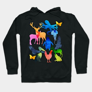 Abstract watercolor animals, rainbow colors Hoodie